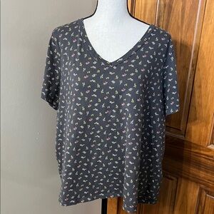 Old Navy Black Floral Short Sleeve Top